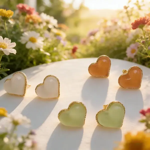Wholesale Handmade Heart Shape Stud Earrings For Casual Wear, Copper Material With 18K Gold Plated Electroplating And Resin Inlay
