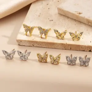 Wholesale Color Retention Electroplated Zircon Butterfly Earrings Fashionable Casual Elegant Versatile Copper Alloy Earring For Women