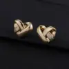 Wholesale Heart Shape Stud Earrings With 14K Real Gold Plated Copper And Zircon Inlay, Featuring 925 Sterling Silver Posts, Unisex Design