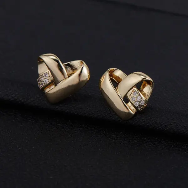Wholesale Heart Shape Stud Earrings With 14K Real Gold Plated Copper And Zircon Inlay, Featuring 925 Sterling Silver Posts, Unisex Design
