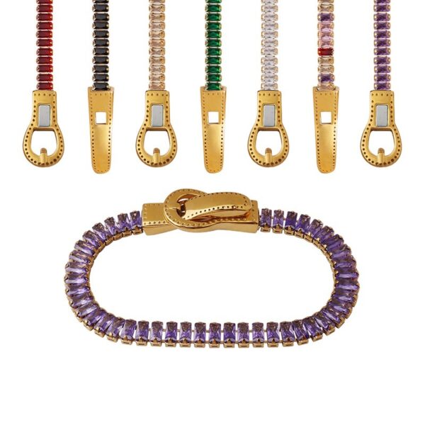oly-8805b11d50065e064d3bbb712a7aeb0e Wholesale light luxury seven kinds of color zircon double-sided iron buckle design suction bracelet titanium steel gold-plated four-corner buckle jewelry