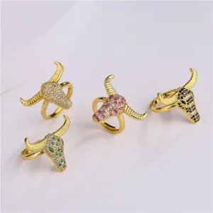 Wholesale Retro Cattle Copper Inlaid Zircon Open Ring