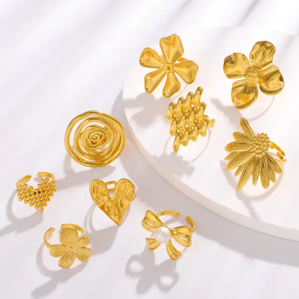 Wholesale Jewelry Retro Classic Style Heart Shape Bow Knot 304 Stainless Steel Plating Open Rings