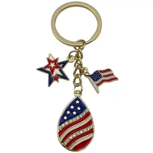 [kc Gold Blue American Independence Day Flag Pentagram Keychain] - 10.3g - ER1658