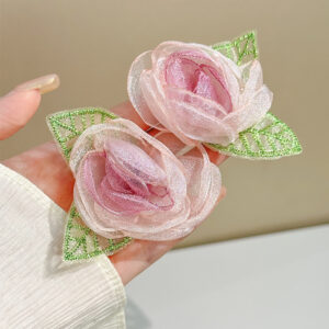 Mesh pink and purple rose earrings