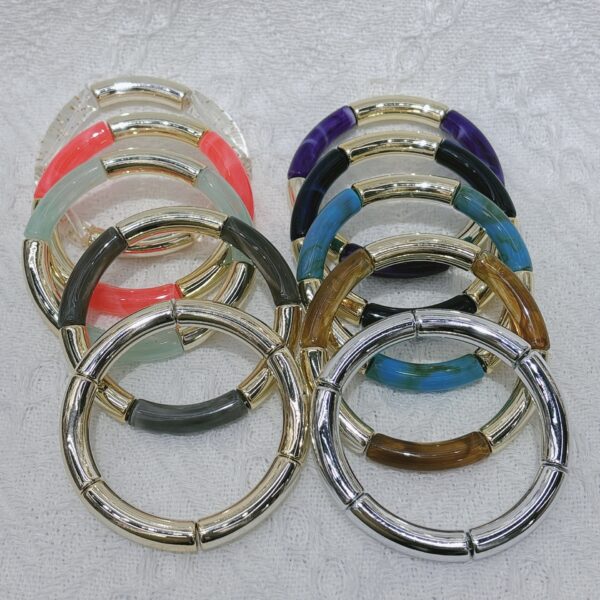 Wholesale Fashion Creative Tube Beads Elastic Bracelet Acrylic Double Color Curved Tube Round Tube Bracelet
