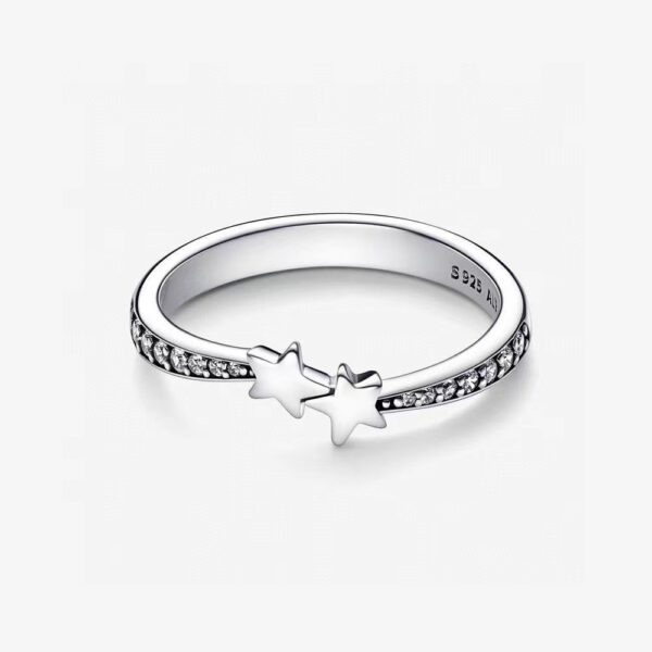 Wholesale silver-plated shining meteor ring row Diamond elegant light luxury five-pointed star ring Valentine's Day girlfriend gift