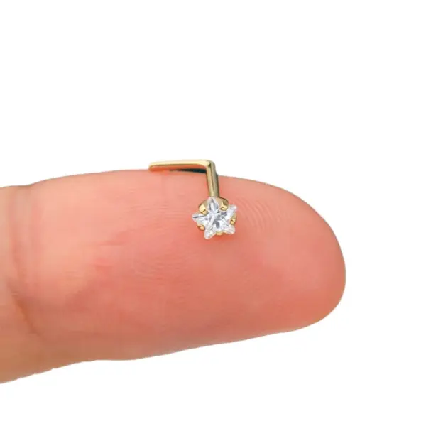 Wholesale Pure Silver 925L Bar Five-Pointed Star Zircon Nose Studs Piercing Fashionable Western Nose Rings For Women Wedding Birthday
