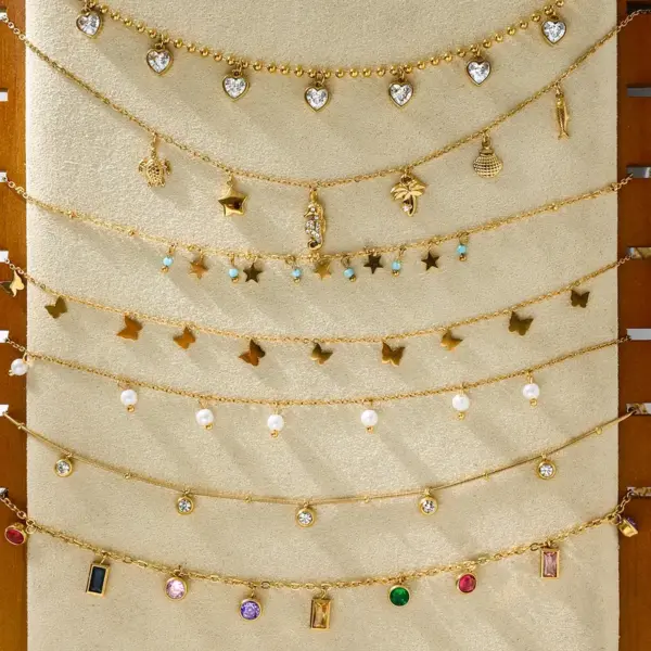 Wholesale Women's Style - Vacation Style / 18K Gold Stainless Steel + Rhinestone / Versatile Colored Diamond Pendant Necklace 40+5CM
