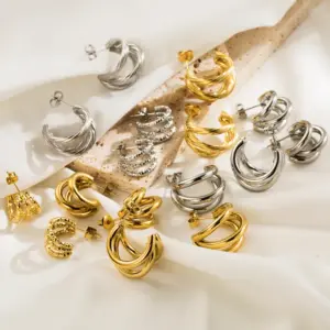 Wholesale 1 Pair Simple Style Classic Style C Shape Plating Stainless Steel 14k Gold Plated Ear Studs