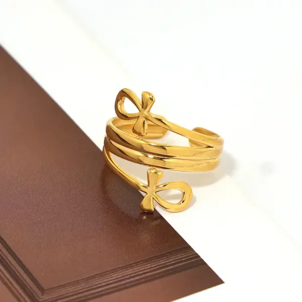 Wholesale PVD Coated Real Gold Plated 18K Gold Cross 304 Stainless Steel Retro Simple Style Waterproof Non Tarnish Open Rings