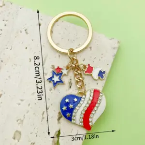 【kc Gold Blue American Independence Day Heart Flag Star Keychain】-10.1g-ER1660