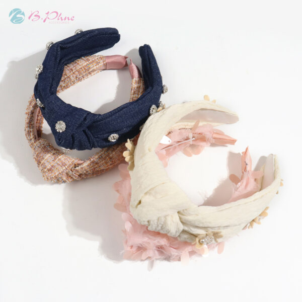 oly-8875bad296f96341d3a43e2e3288b494 Wholesale Beifei fashion retro Denim fabric headband personalized knotted high Skull top diamond headband