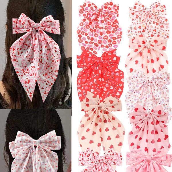 Wholesale  valentine's day bow ribbon spring clip heart red lip printing hair clip hair accessories