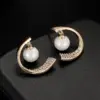 Wholesale C Shape Stud Earrings For Women With Copper Bezel Setting And Zircon Inlay, Featuring 925 Sterling Silver Ear Pins
