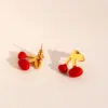 Wholesale Exquisite Fashion Design Red Cherry Earrings Handmade Glaze Red New Year Earrings For Women Christmas Festive Girl Earrings 1080