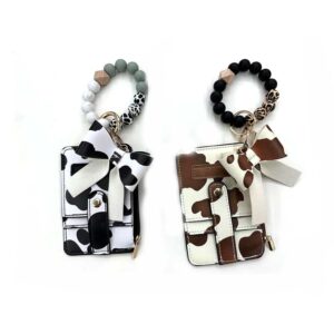 oly-8890ca38bc6491791986ea81d19d6dd8 Wholesale silicone keychain leather tassel printed women's wooden bead card holder bow key ring bracelet certificate