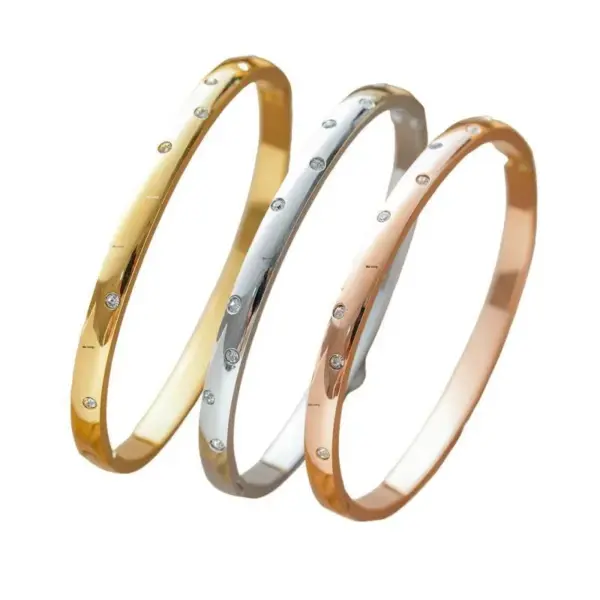 Wholesale Sparkly Gold Bangle In 18K Real Gold Plated Titanium Steel With Rhinestones, Featuring Electroplated Finish