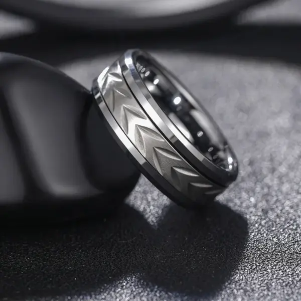 Wholesale Tungsten Steel Ring 360° Rotating Wide 8mm Men's Silver New Simple Style Geometric Pattern Polished Round Edge Wedding Band