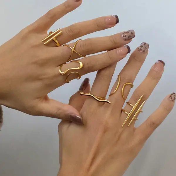 Wholesale PVD Coated Real Gold Plated 18K Gold Geometric 304 Stainless Steel Simple Style Waterproof Non Tarnish Rings