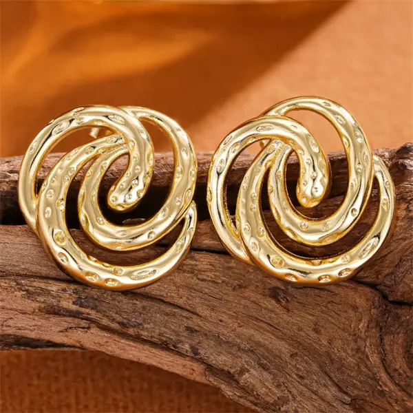 Wholesale Three-dimensional Geometric Stud Earrings For Women In Copper With KC Golden Water Plating And 0.03µm Thickness