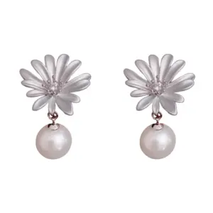 Silver - Thin Daisy Pearl Earrings (Thickened Real Gold Plating)