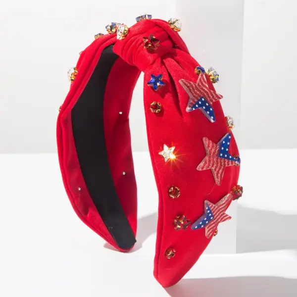 Wholesale American Flag Hair Band For Women In Red Cloth With Rhinestones, Perfect For Independence Day