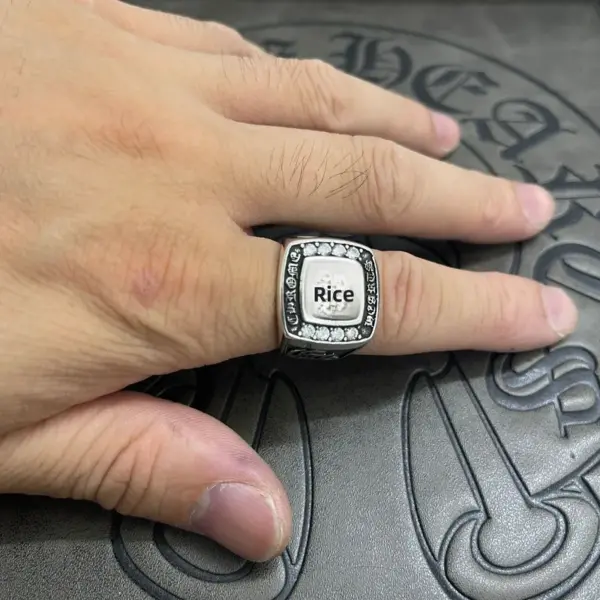 Wholesale Men's Ring Vintage Dog Tag Chain Ring Thai Style Silver Skull Rotatable Hammered Craftsmanship