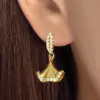 Wholesale 1 Pair IG Style Novelty Ginkgo Leaf Three-dimensional Inlay Copper Zircon Drop Earrings