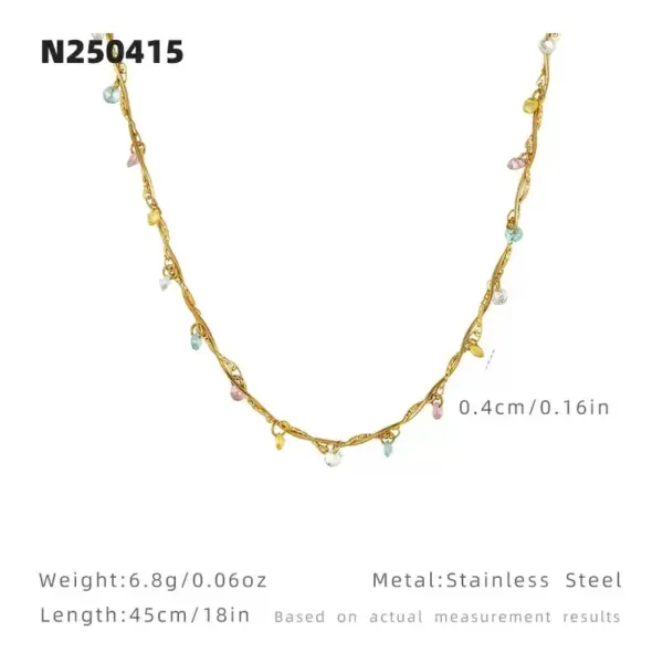 Wholesale French Style Line Wrapped Colorful Zircon Necklace For Women, Collarbone Chain, 304 Stainless Steel Gold-Plated Heart-Shaped Mixed Color Snake Chain