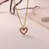Wholesale 3D Heart Pendant Necklace For Women In 304 Stainless Steel With 18K Gold Plated PVD And Zircon Inlay, Cable Chain