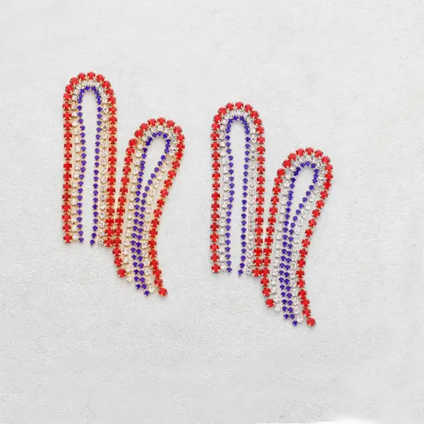 Wholesale National Flag Tassel Earrings In Copper With Golden Plated Water Plating And Rhinestone Inlay, 0.03µm Plating Thickness