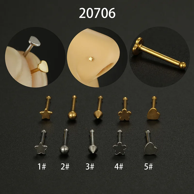 Wholesale Fashion Star Heart Shape Flower Stainless Steel Plating Nose Studs Nose Pin