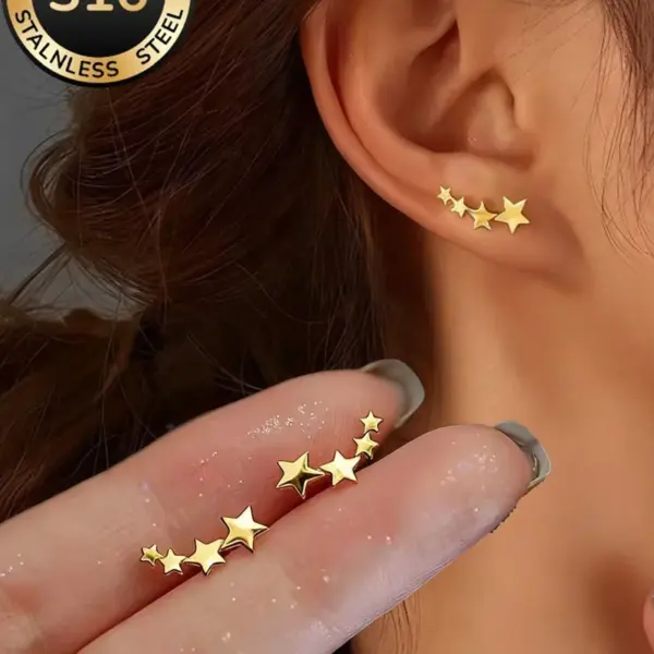 Wholesale Pentagram Electroplated Stud Earrings For Women In SUS316 Stainless Steel With 18K Real Gold PVD Coated Plating And 0.03µm Thickness