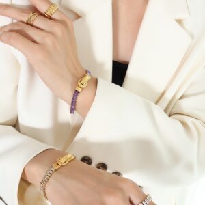 oly-890a98923181136df6d73d844e2b1db4 Wholesale European and American light luxury seven kinds of color zircon double-sided iron buckle design suction bracelet titanium steel gold-plated four-corner buckle jewelry