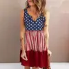 Wholesale American Flag Vintage Style Sleeveless Tank Dress With V Neck In Polyester For Casual Wear