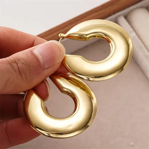 Wholesale Three-dimensional Geometric Earrings For Women In Copper With KC Golden Water Plating And 0.03µm Thick Coating