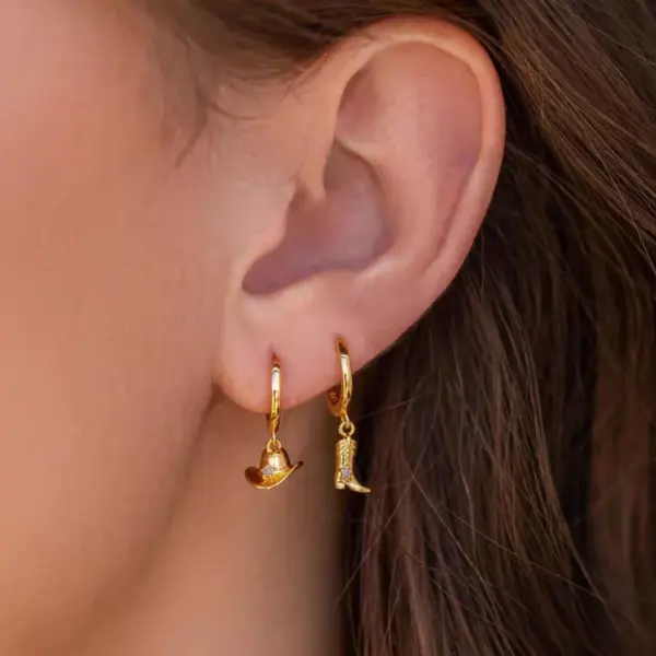 Wholesale 1 Pair IG Style Hip-Hop Simple Style Hat Boots Asymmetrical Inlay Copper Zircon 18K Gold Plated Drop Earrings