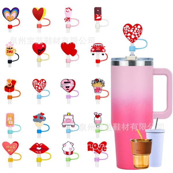 Wholesale Valentine's Day Creative DIY Decoration Food-Grade Silicone 10mm Drink Straw Dust Plug Dust Cap Accessories