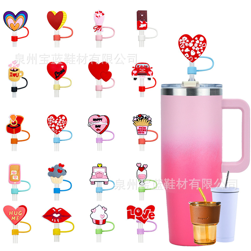 Wholesale Cross-Border Valentine's Day Creative DIY Decoration Food-Grade Silicone 10mm Drink Straw Dust Plug Dust Cap Accessories