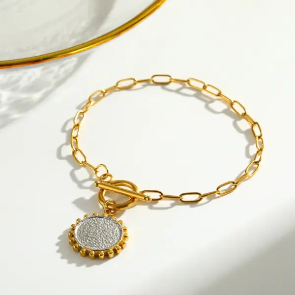 Wholesale Round Rock Style Jewelry Set For Independence Day, 304 Stainless Steel With 18K Gold Plated 0.03µm, Box Chain