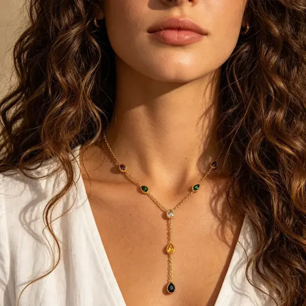Wholesale Water Droplets Pendant Necklace For Women, 18K Gold Plated 304 Stainless Steel, PVD Coated, Zircon Inlay, Cable Chain