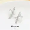 Wholesale Bow Tie Earrings For Women With Bezel Setting, Electroplated Copper And Zircon Inlay, Featuring 925 Sterling Silver Posts