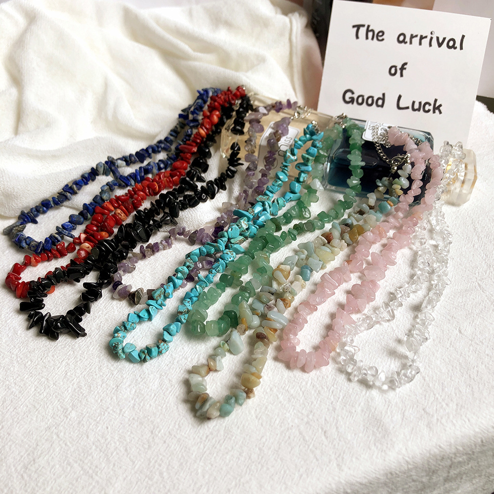 Wholesale Summer Beach Style Colorful Crystal Gravel Necklace Women's Jewelry Irregular Semi-Precious Stone Beaded Clavicle Chain