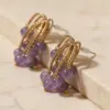 Wholesale Women’s Tassel Stud Earrings With Micro-Pavé Craft, 18K Real Gold Plated Brass Featuring February Birthstone Amethyst And UV Plating
