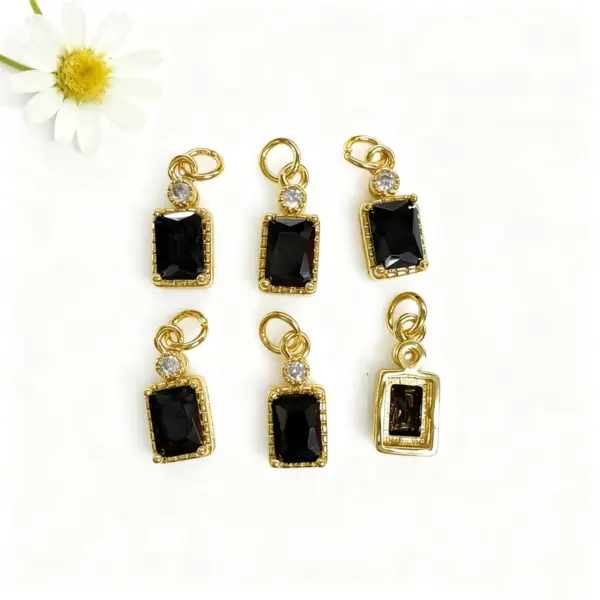 Wholesale 18K Gold Plated Copper Color Retention Rectangular Colorful Zircon Twelve Constellation Stone Pendant DIY Jewelry Hanging Water Plated Imitation Gold Geometric