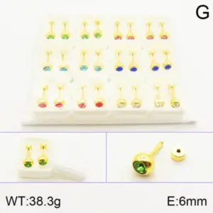 Gold / 6mm Ball Colorful Crystals / 12 Pairs/Box