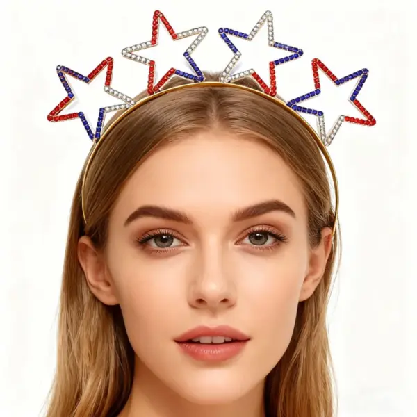 Wholesale Metal Alloy Star Hairband 3D Diamond Independence Day Celebration Party Hair Accessories Unisex Star Crown Festival Hairband