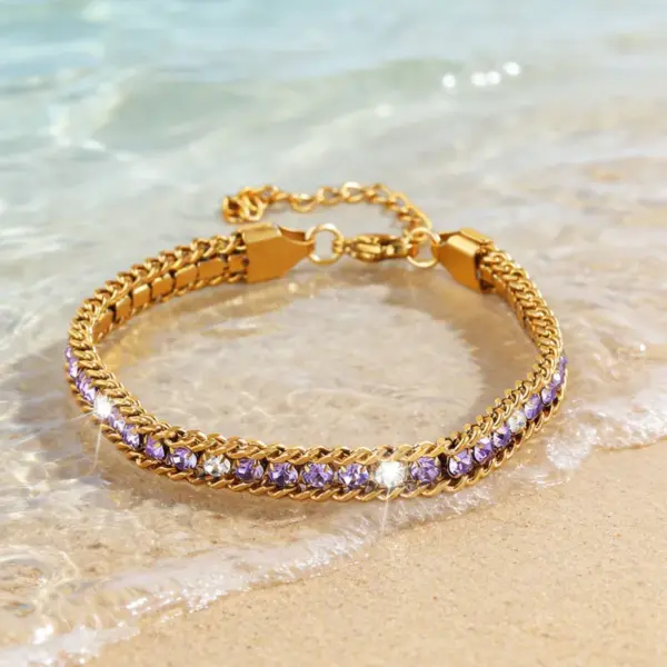 Wholesale Geometric Waterproof Women's Bracelets, 304 Stainless Steel With 18K Gold Electroplated And Zircon Inlay
