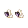Wholesale Heart Shape Stud Earrings For Women In Copper With Purple Zircon Inlay